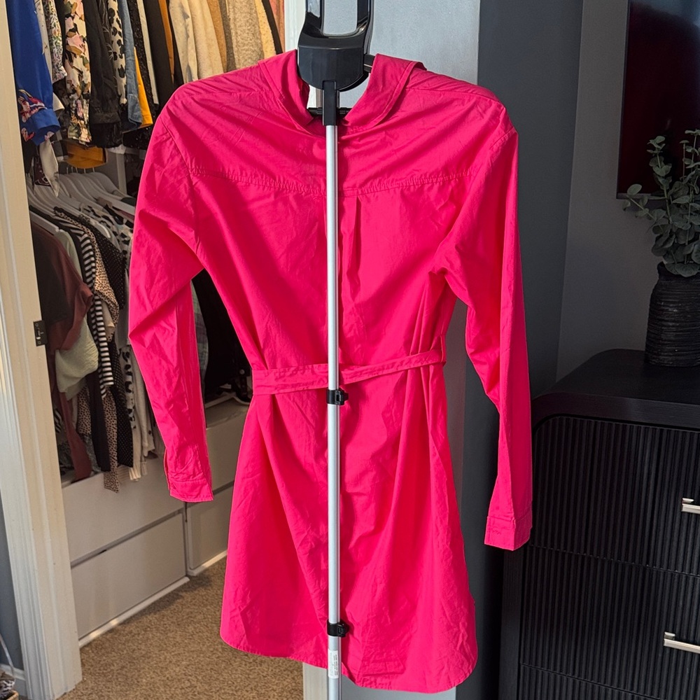 Women's Hot Pink Shirt Dress with Tie Belt - Picture 5 of 5